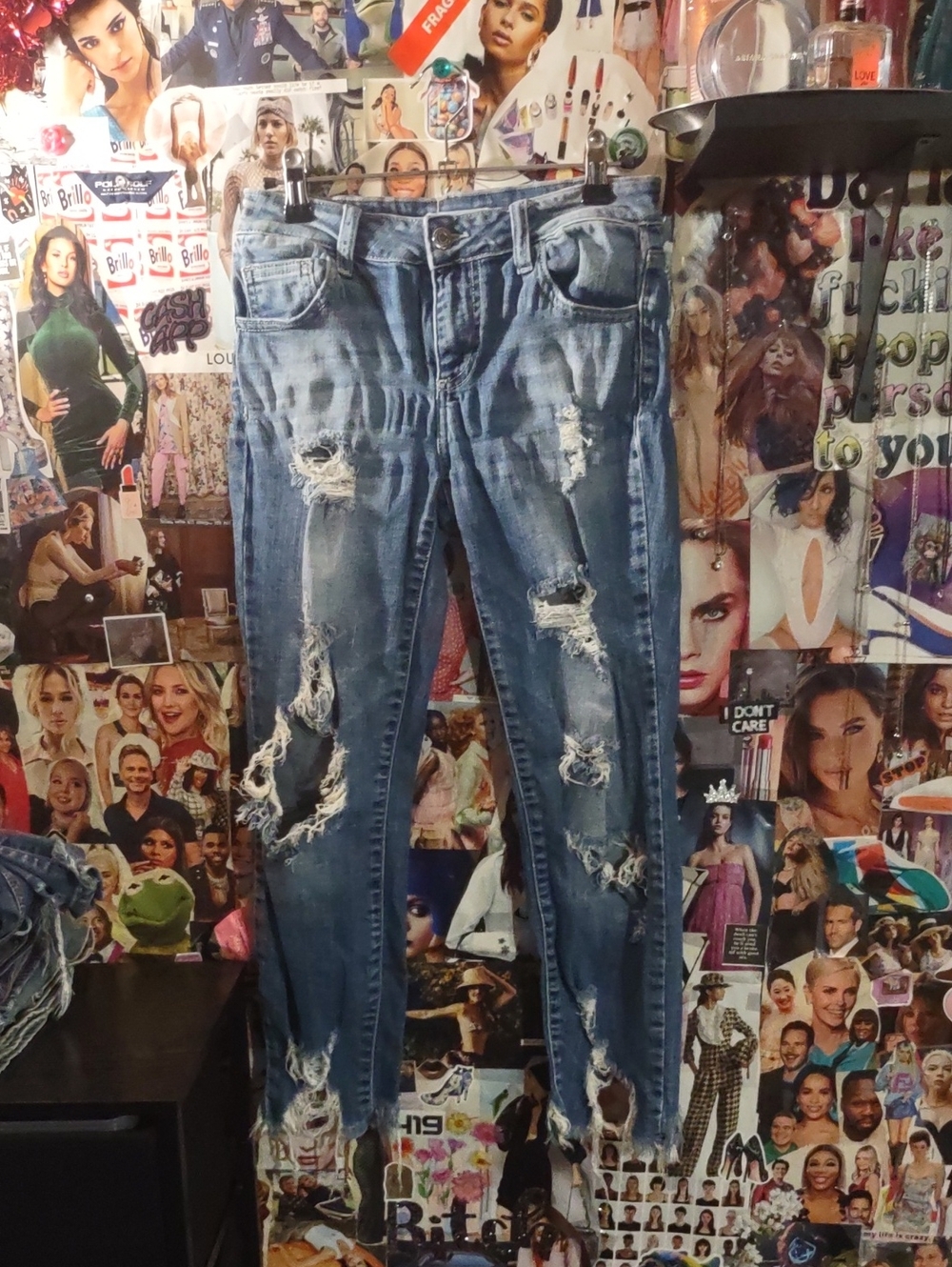 Cello Distressed Skinny Jeans in Blue Wash